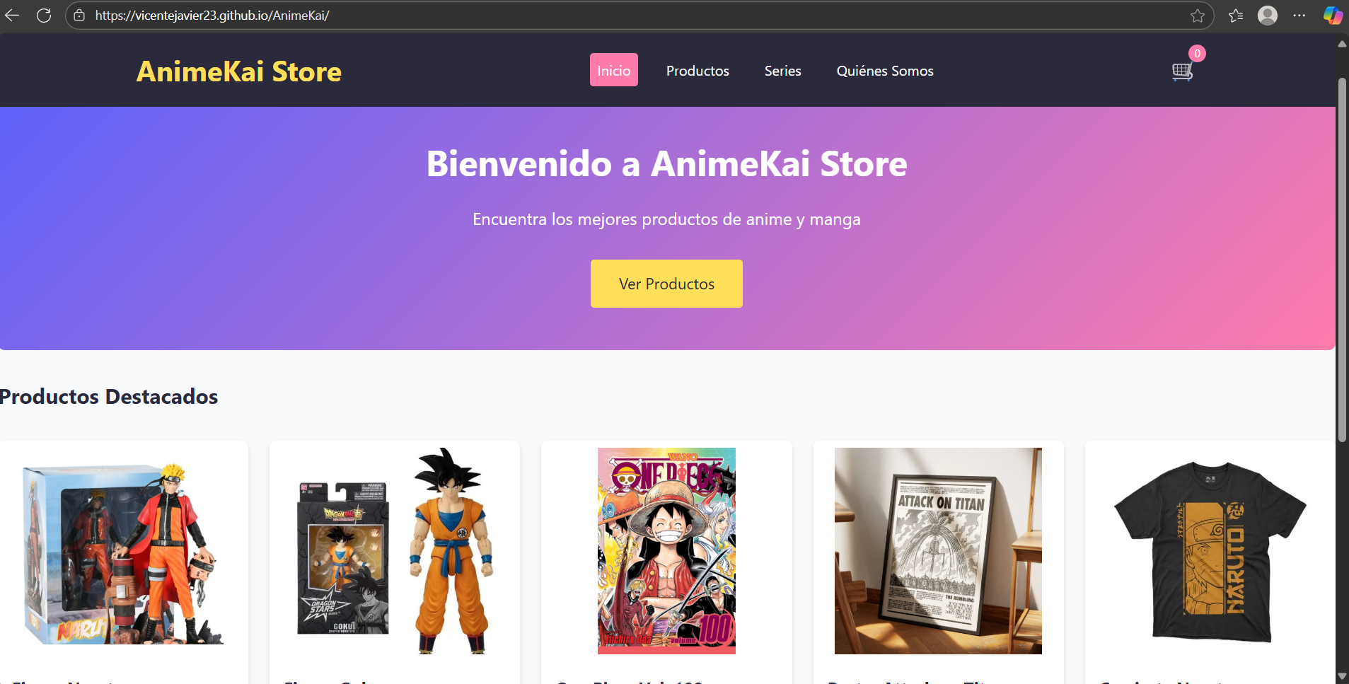 Diseño de Tienda Online AnimeKai con galería de productos